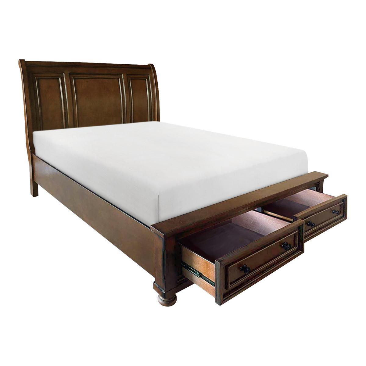 Cumberland Brown Cherry Modern Birch Veneer Wood And Engineered Wood King Sleigh Platform Bed - Ella Furniture