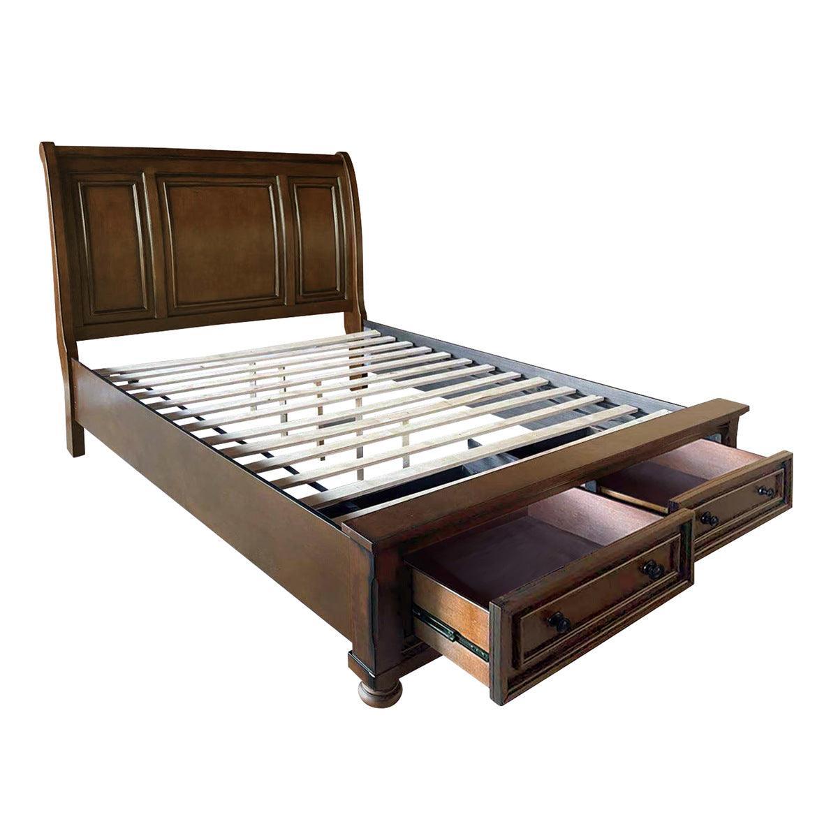 Cumberland Brown Cherry Transitional Birch Veneer Wood Engineered Wood Queen Sleigh Platform Bed - Ella Furniture