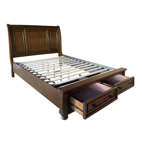 Cumberland Brown Cherry Transitional Birch Veneer Wood Engineered Wood Queen Sleigh Platform Bed - Ella Furniture