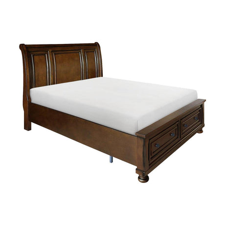 Cumberland Brown Cherry Transitional Birch Veneer Wood Engineered Wood Queen Sleigh Platform Bed - Ella Furniture