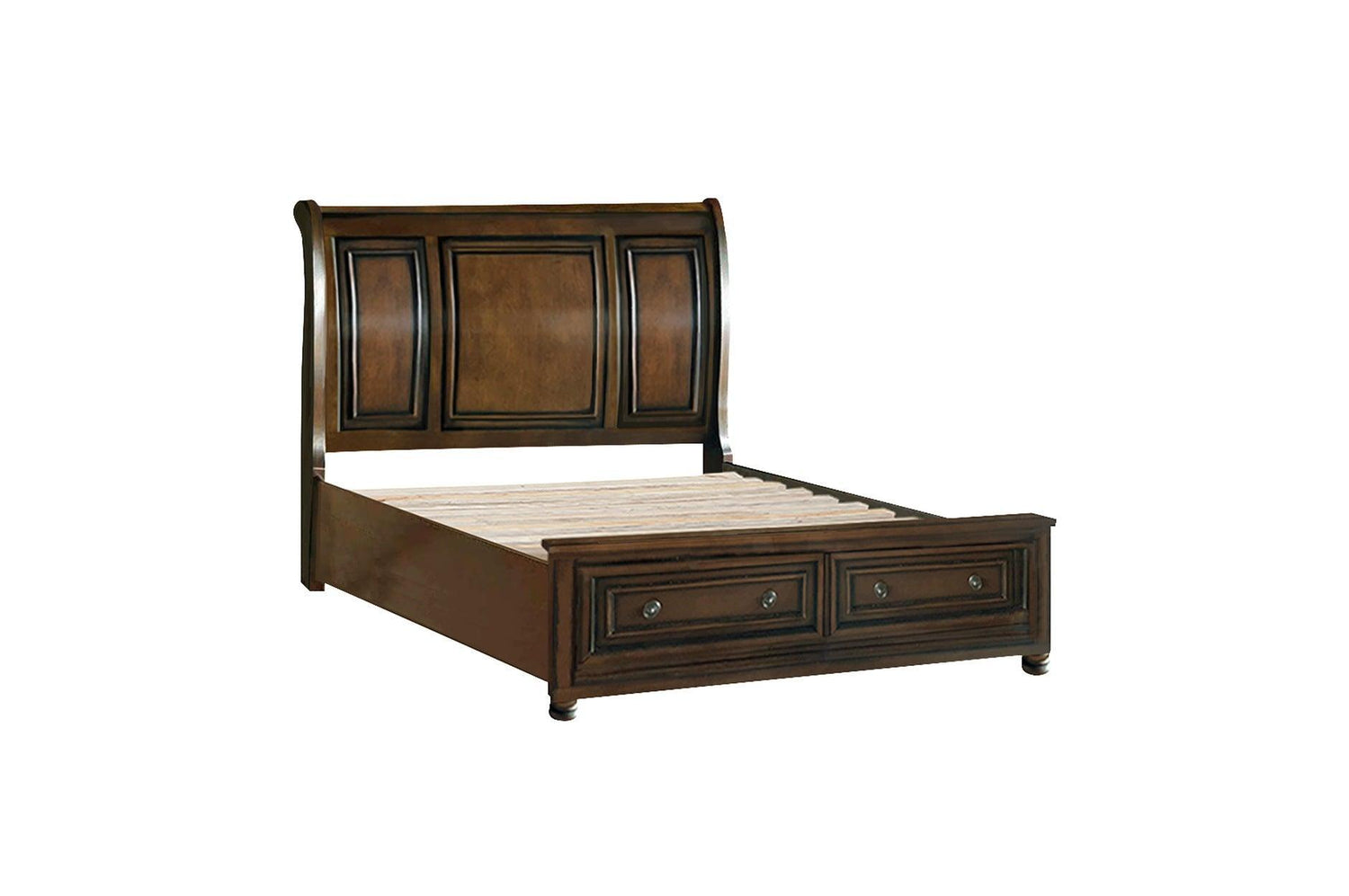 Cumberland Brown Cherry Transitional Traditional Wood Birch Veneer Storage Panel Bedroom Set - Ella Furniture