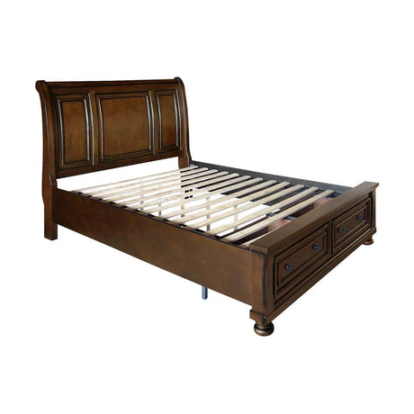 Cumberland Brown Cherry Transitional Birch Veneer Wood Engineered Wood Queen Sleigh Platform Bed - Ella Furniture