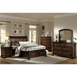 Cumberland Brown Cherry Transitional Birch Veneer Wood Engineered Wood Queen Sleigh Platform Bed - Ella Furniture