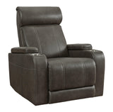 Screen Time Graphite Faux Leather Power Recliner - Ella Furniture