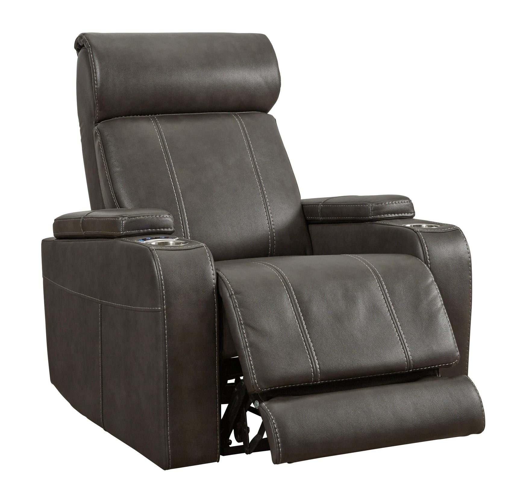 Screen Time Graphite Faux Leather Power Recliner - Ella Furniture