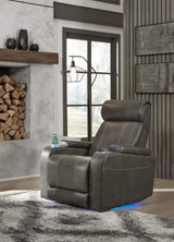 Screen Time Graphite Faux Leather Power Recliner - Ella Furniture