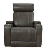 Screen Time Graphite Faux Leather Power Recliner - Ella Furniture