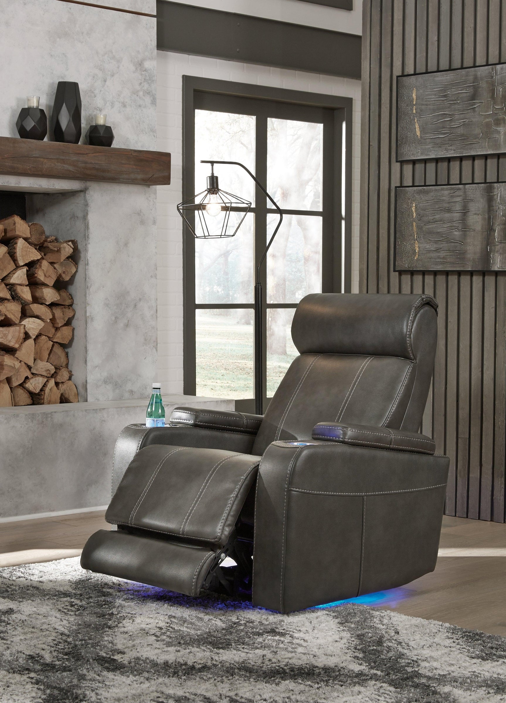 Screen Time Graphite Faux Leather Power Recliner - Ella Furniture