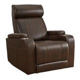 Screen Time Walnut Faux Leather Power Recliner - Ella Furniture