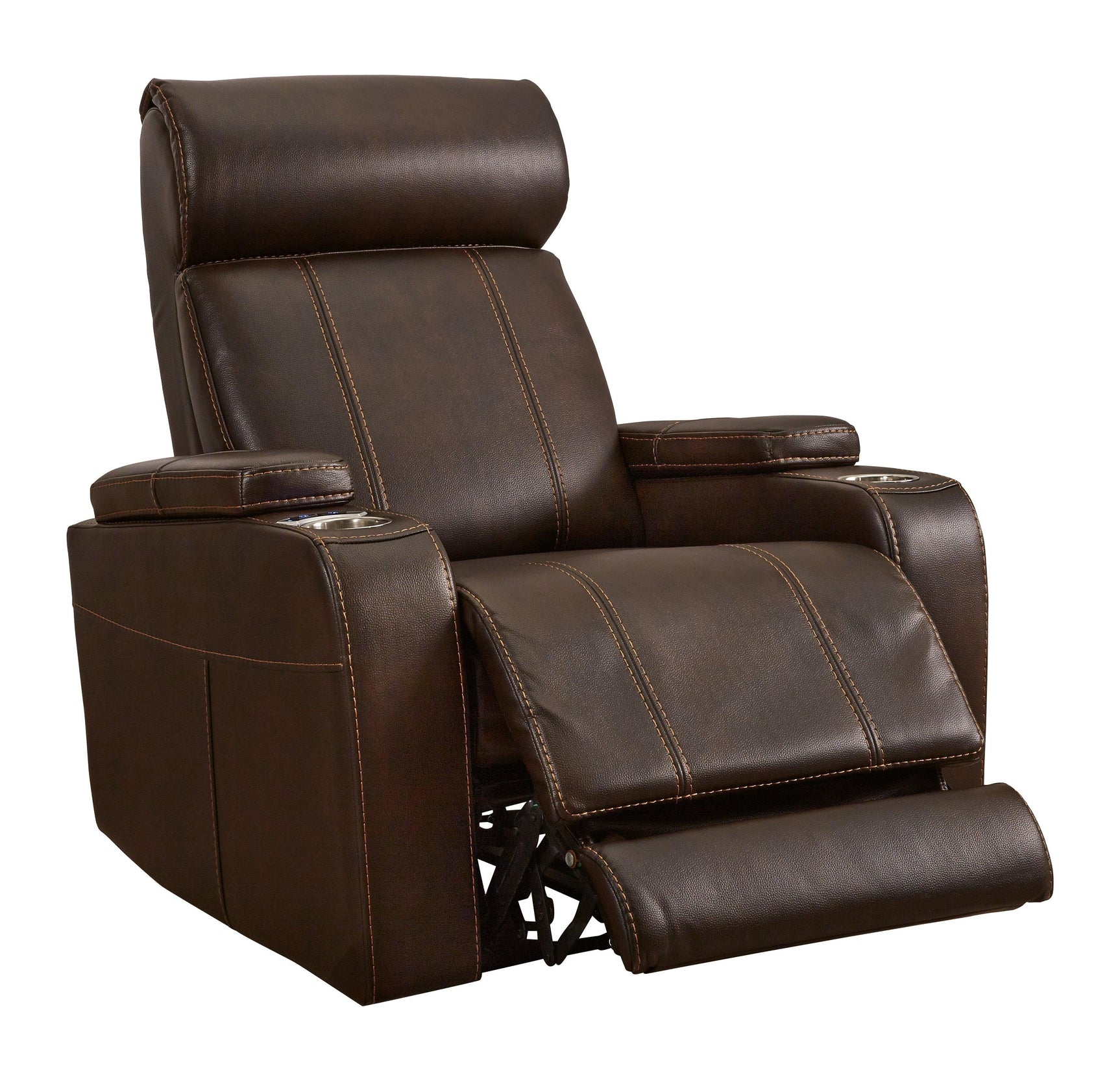 Screen Time Walnut Faux Leather Power Recliner - Ella Furniture