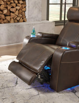 Screen Time Walnut Faux Leather Power Recliner - Ella Furniture