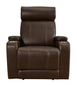 Screen Time Walnut Faux Leather Power Recliner - Ella Furniture