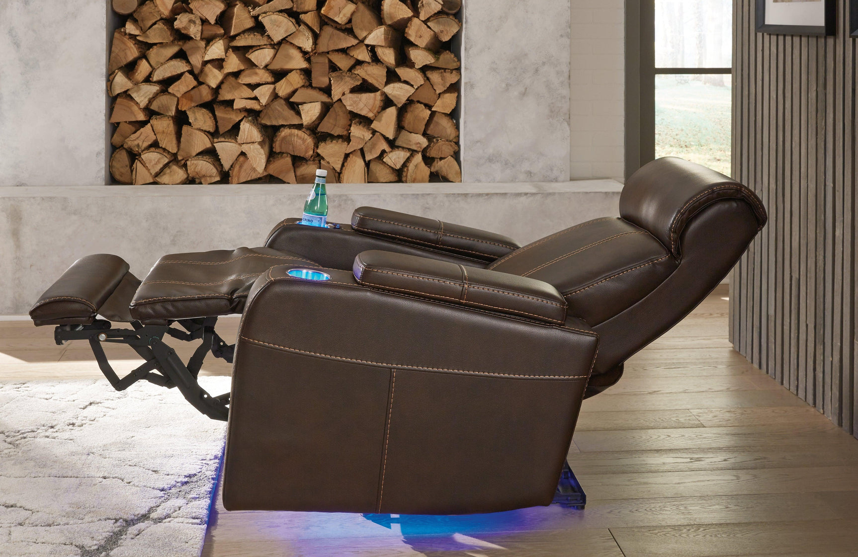 Screen Time Walnut Faux Leather Power Recliner - Ella Furniture