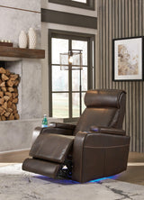 Screen Time Walnut Faux Leather Power Recliner - Ella Furniture