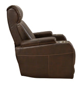 Screen Time Walnut Faux Leather Power Recliner - Ella Furniture