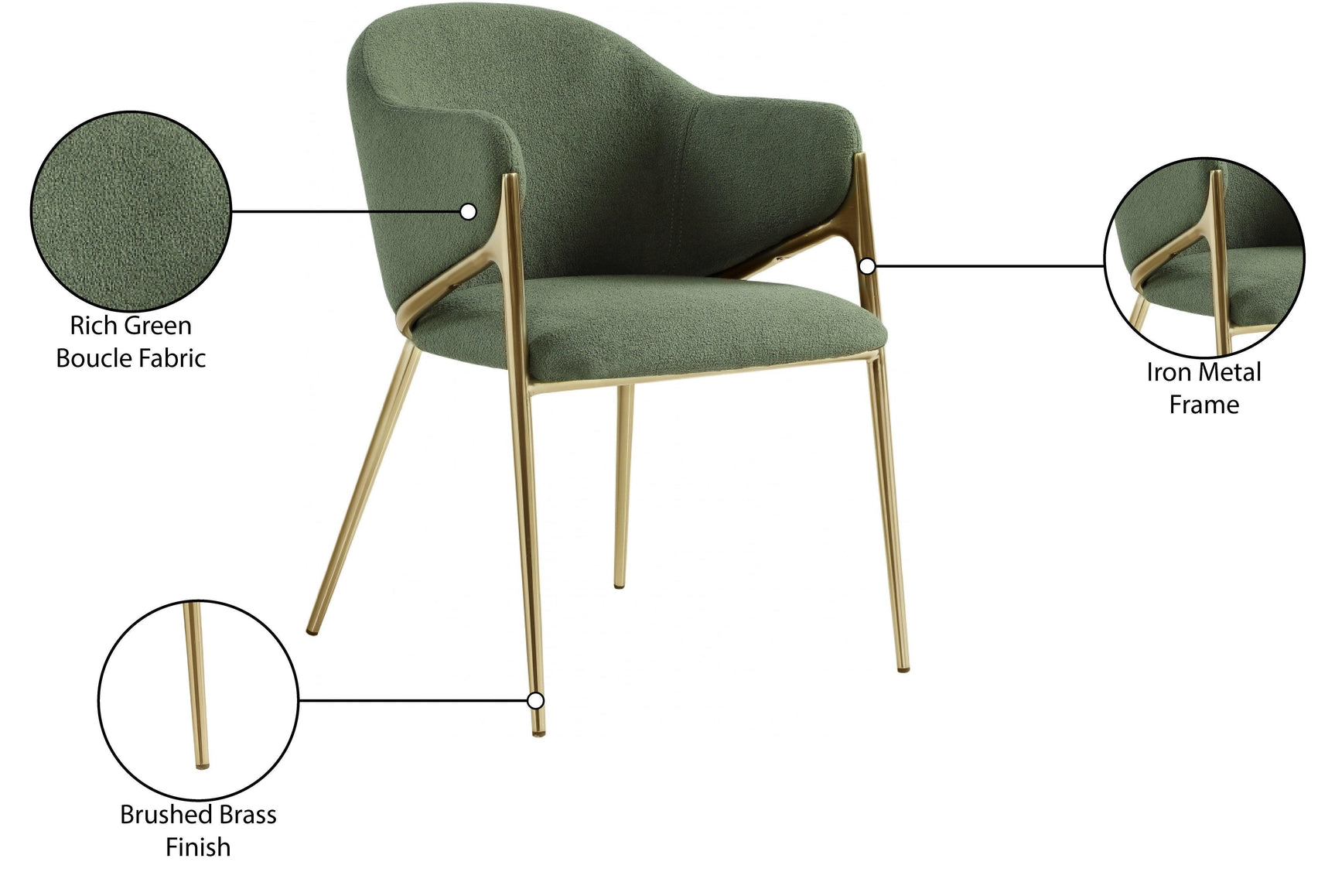 Nial Green Boucle Fabric Dining Chair - Ella Furniture
