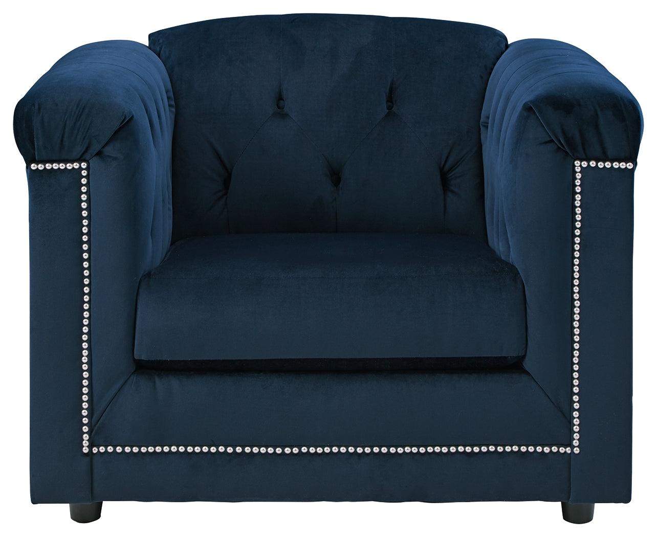 Josanna Navy Sofa, Loveseat And Chair - Ella Furniture
