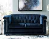 Josanna Navy Velvet Loveseat - Ella Furniture