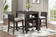 Daye Dark Brown Solid Wood Fabric Upholstery Rectangular Storage Counter Height Dining Room Set - Ella Furniture