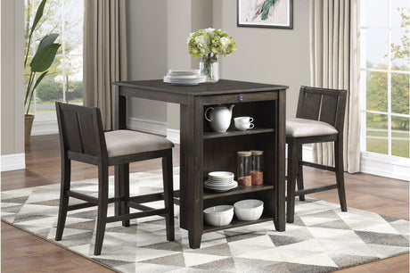 Daye Dark Brown Solid Wood Fabric Upholstery Rectangular Storage Counter Height Dining Room Set - Ella Furniture
