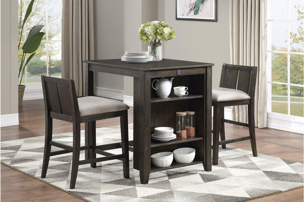 Daye Dark Brown Solid Wood Fabric Upholstery Rectangular Storage Counter Height Dining Room Set - Ella Furniture