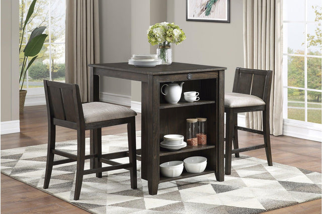 Daye Dark Brown Solid Wood Fabric Upholstery Rectangular Storage Counter Height Dining Room Set - Ella Furniture