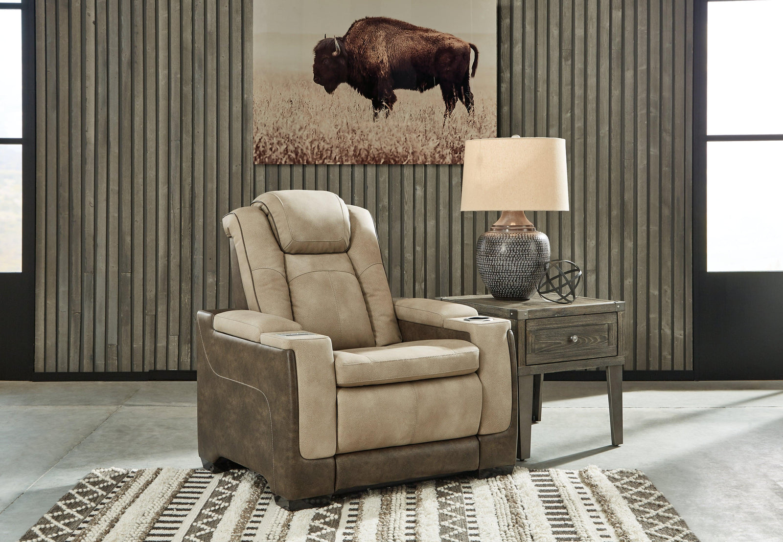 Next-gen Durapella Sand Faux Leather Power Recliner - Ella Furniture