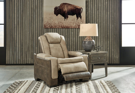 Next-gen Durapella Sand Faux Leather Power Recliner - Ella Furniture