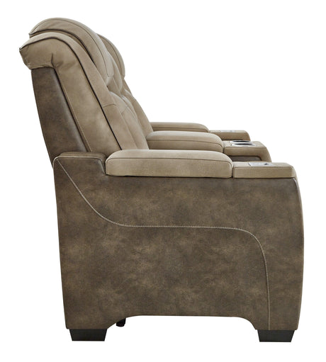 Next-gen Durapella Sand Faux Leather Power Reclining Loveseat With Console - Ella Furniture