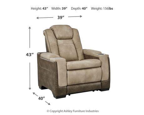 Next-gen Durapella Sand Faux Leather Power Recliner - Ella Furniture