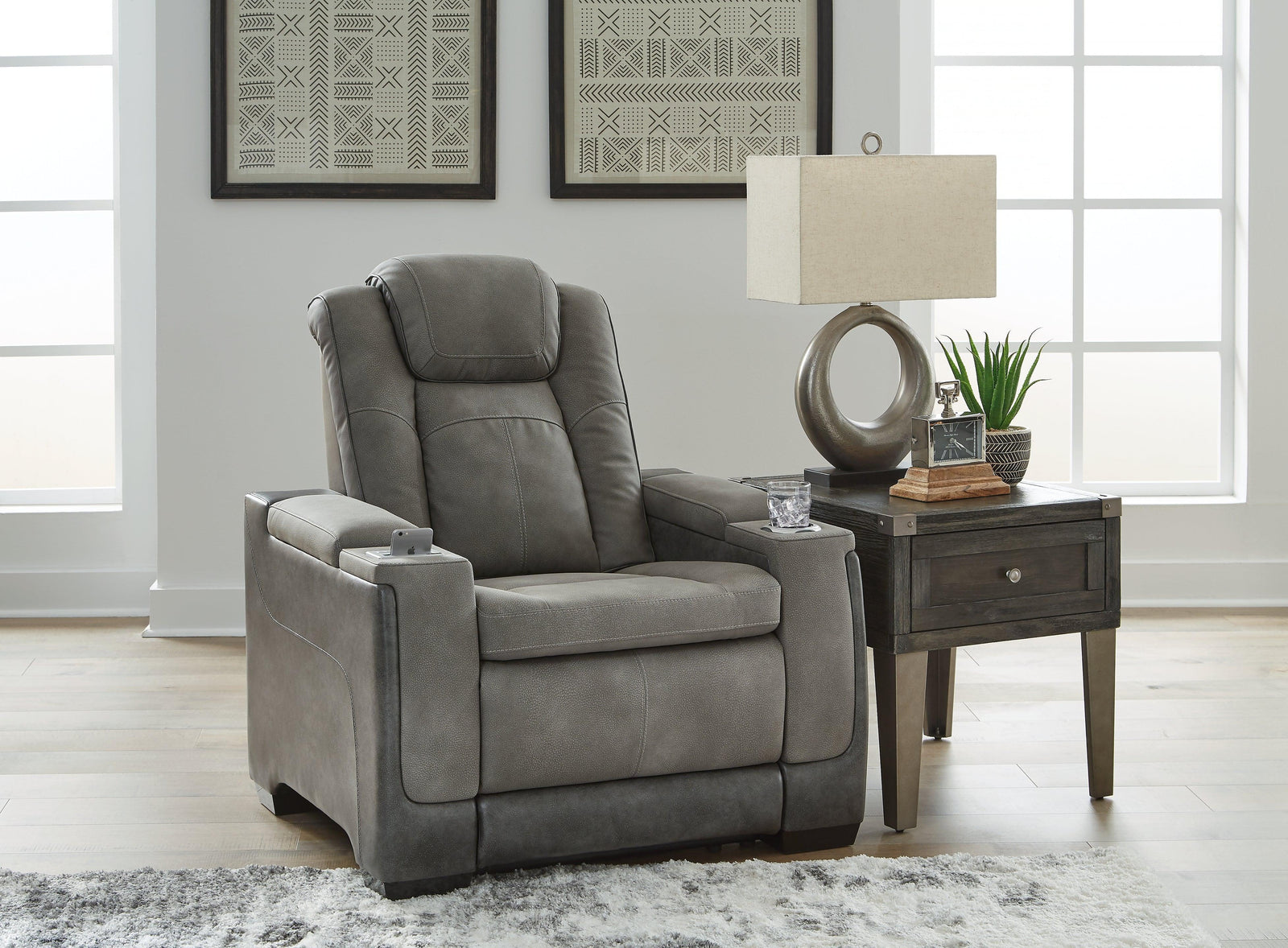 Next-gen Durapella Slate Faux Leather Power Recliner - Ella Furniture