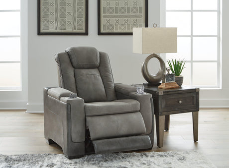 Next-gen Durapella Slate Faux Leather Power Recliner - Ella Furniture