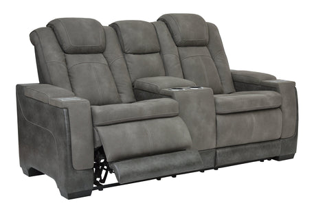 Next-gen Durapella Slate Faux Leather Power Reclining Loveseat With Console - Ella Furniture