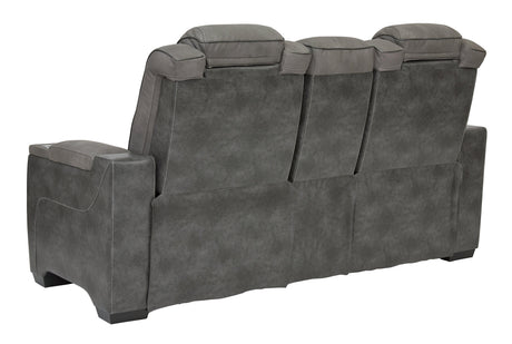 Next-gen Durapella Slate Faux Leather Power Reclining Loveseat With Console - Ella Furniture
