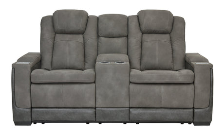 Next-gen Durapella Slate Faux Leather Power Reclining Loveseat With Console - Ella Furniture