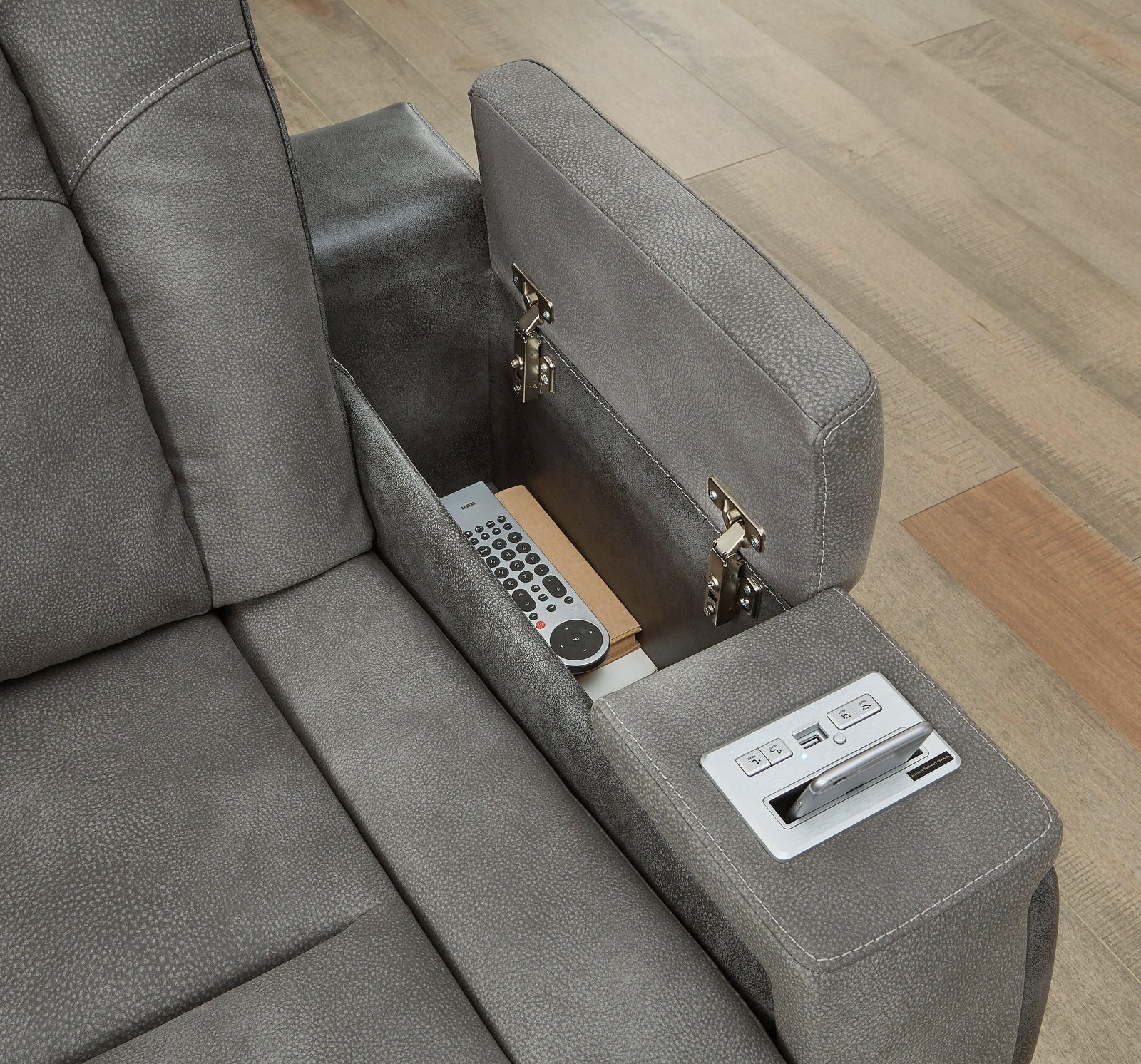 Next-gen Durapella Slate Faux Leather Power Reclining Loveseat With Console - Ella Furniture
