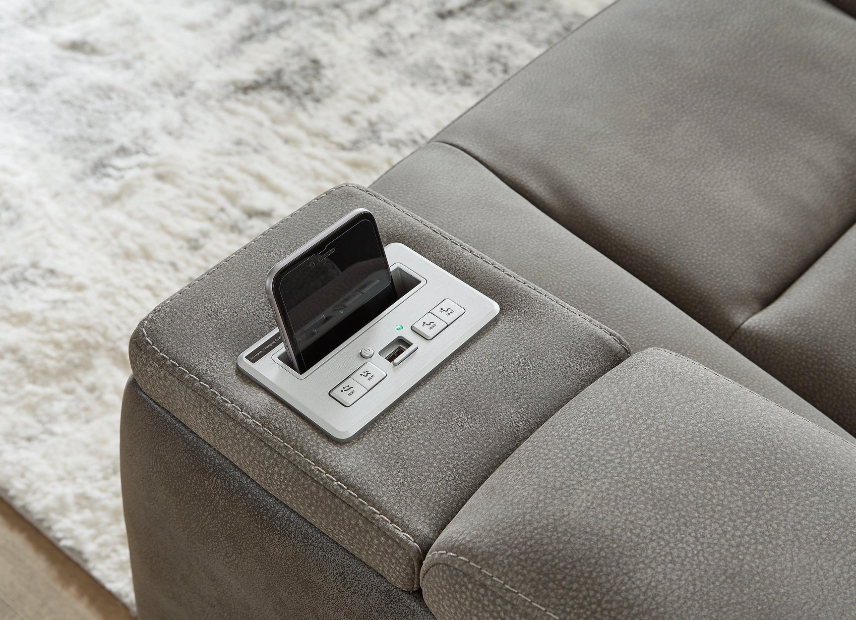 Next-gen Durapella Slate Faux Leather Power Recliner - Ella Furniture