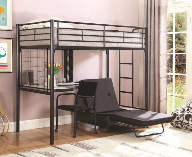 Jenner Twin Futon Workstation Loft Bed Black - Ella Furniture