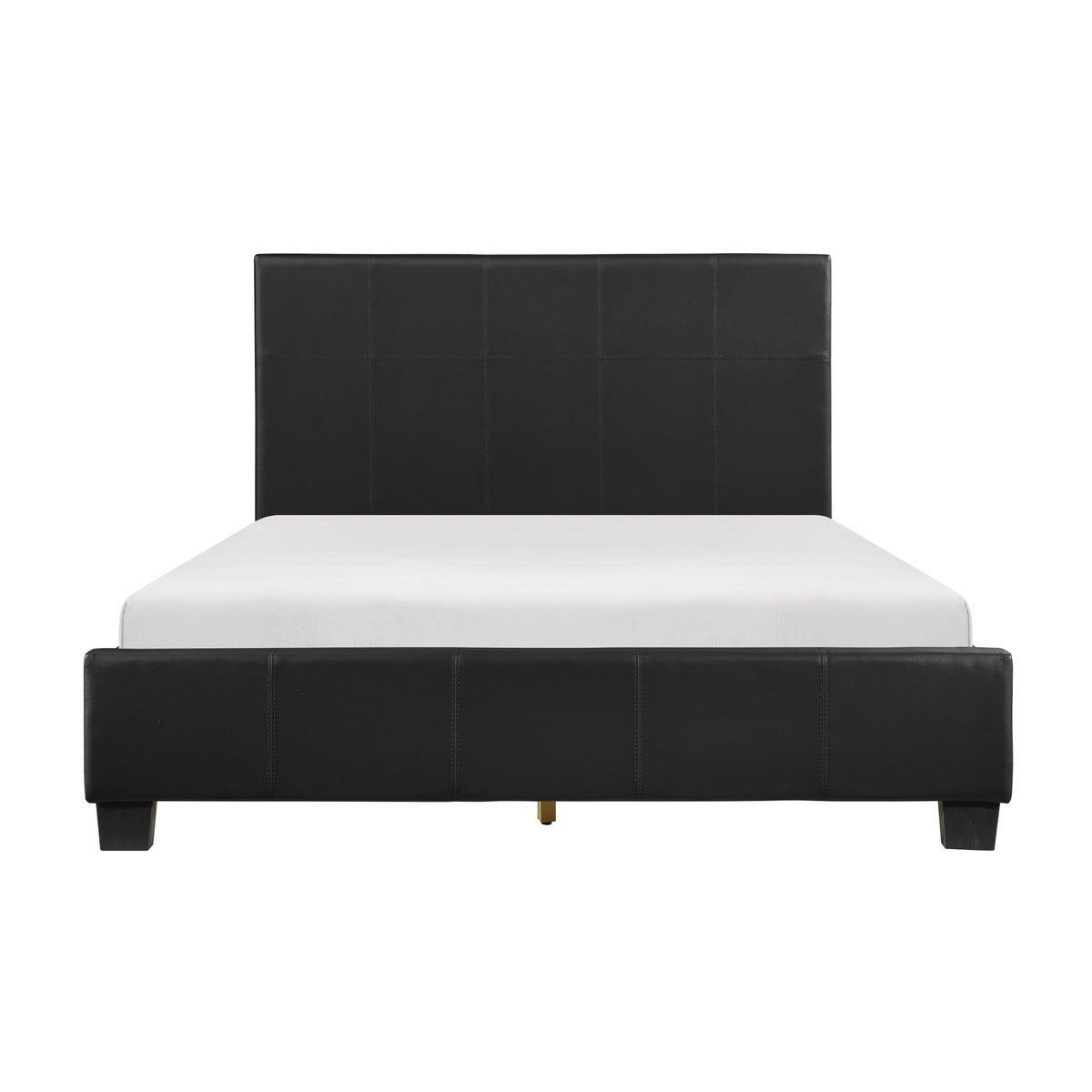 Lorenzi Black Contemporary Solid Wood And Plywood Faux Leather Upholstered Youth Queen Panel Bed - Ella Furniture
