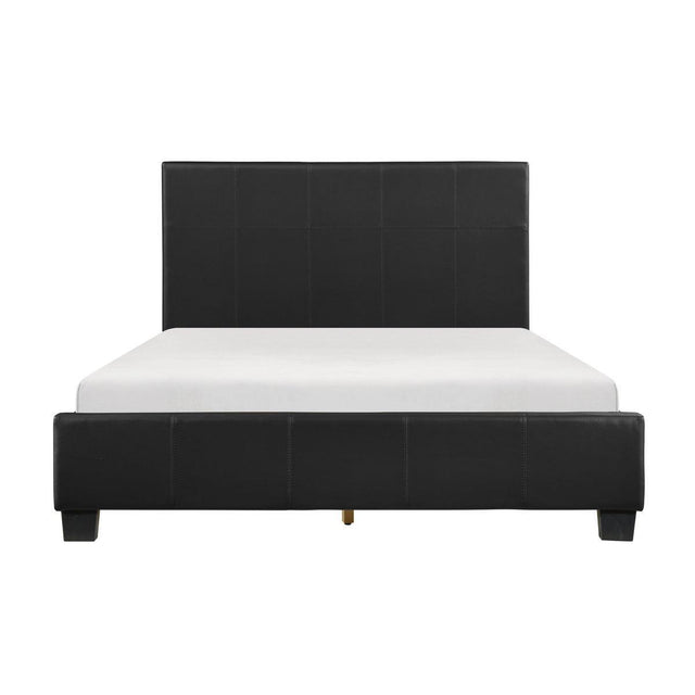 Lorenzi Black Contemporary Solid Wood And Plywood Faux Leather Upholstered Youth Queen Panel Bed - Ella Furniture