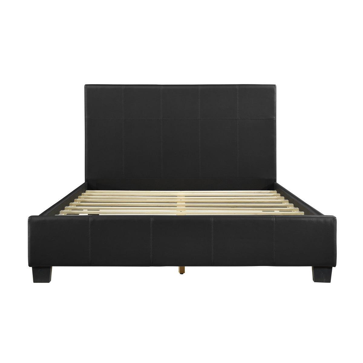 Lorenzi Black Contemporary Solid Wood And Plywood Faux Leather Upholstered Youth Queen Panel Bed - Ella Furniture