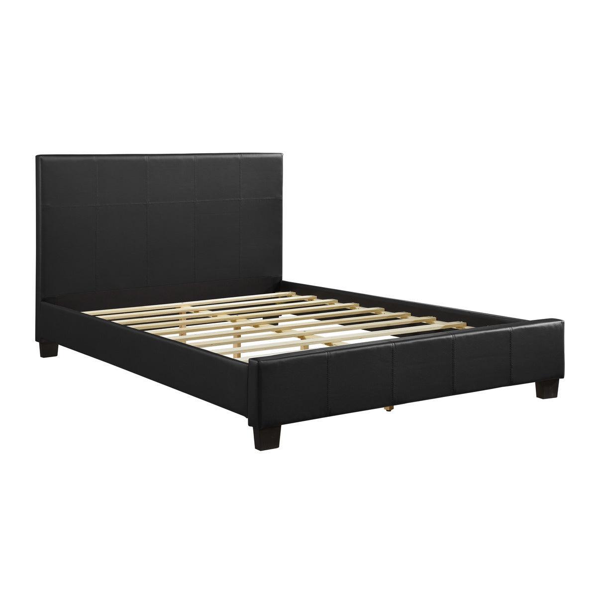 Lorenzi Black Contemporary Solid Wood And Plywood Faux Leather Upholstered Youth Queen Panel Bed - Ella Furniture
