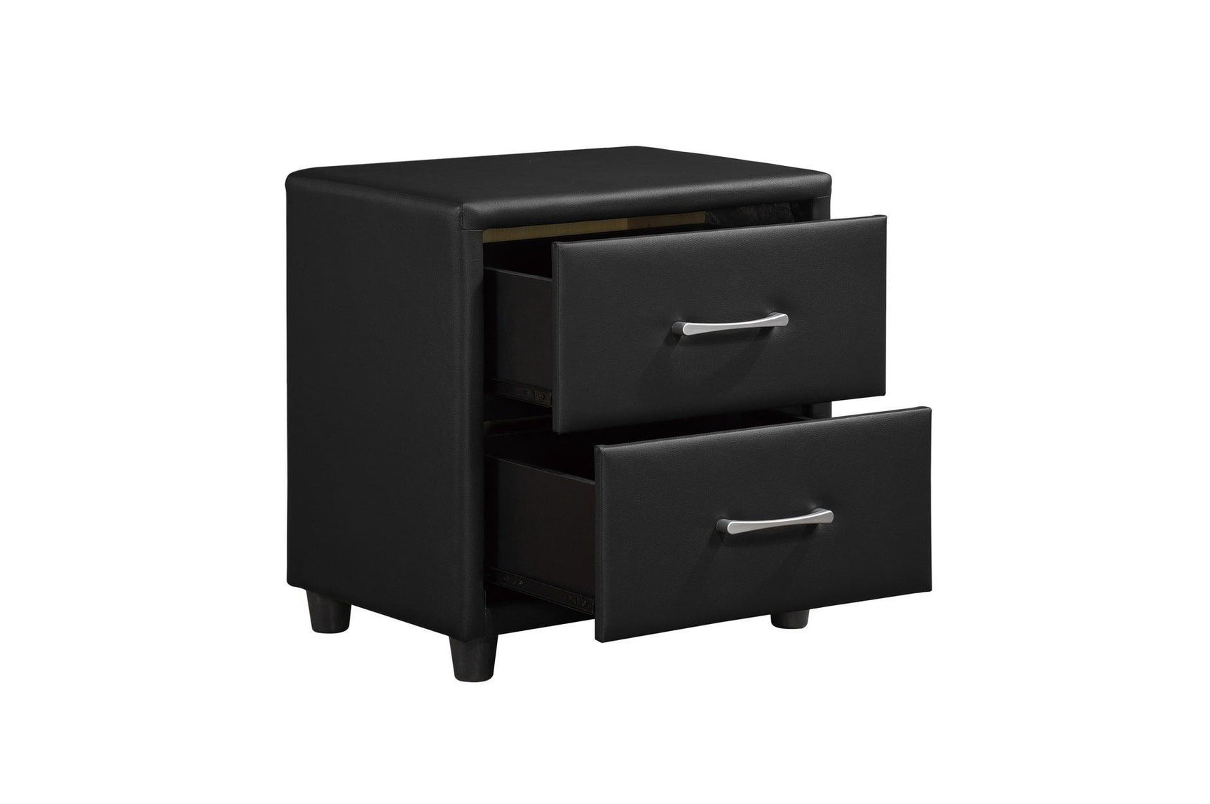 Lorenzi Black Modern Contemporary Sleek Faux Leather Upholstered Panel Bedroom Set - Ella Furniture