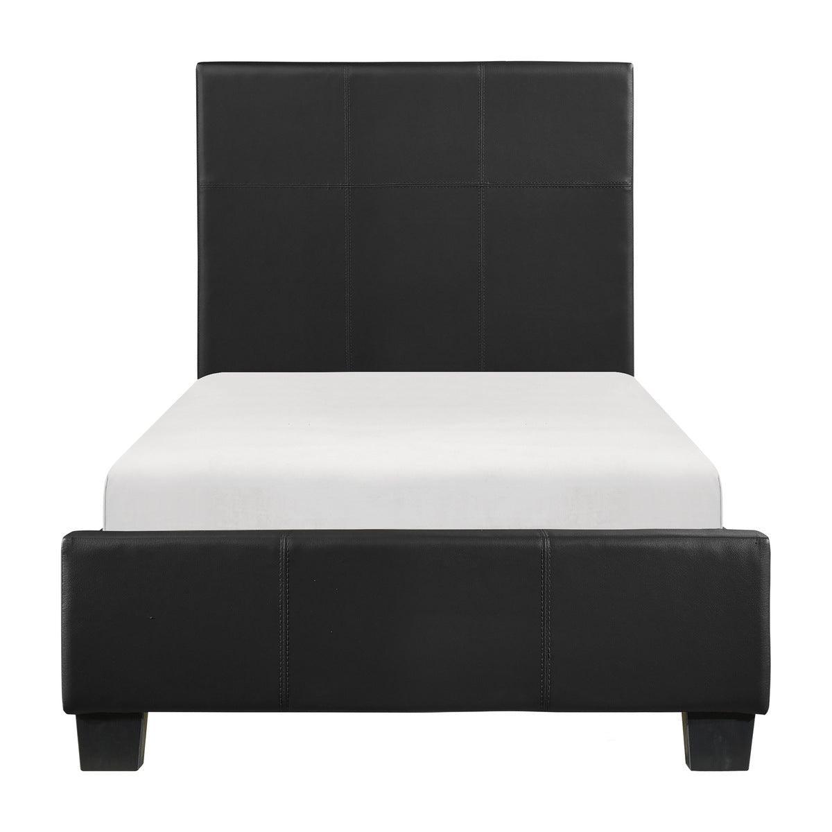 Lorenzi Black Plywood And Engineered Wood Faux Leather Upholstery Twin Platform Bed - Ella Furniture