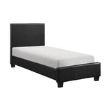 Lorenzi Black Contemporary Engineered Wood Frame Faux Leather Upholstered Youth Twin Platform Bed - Ella Furniture