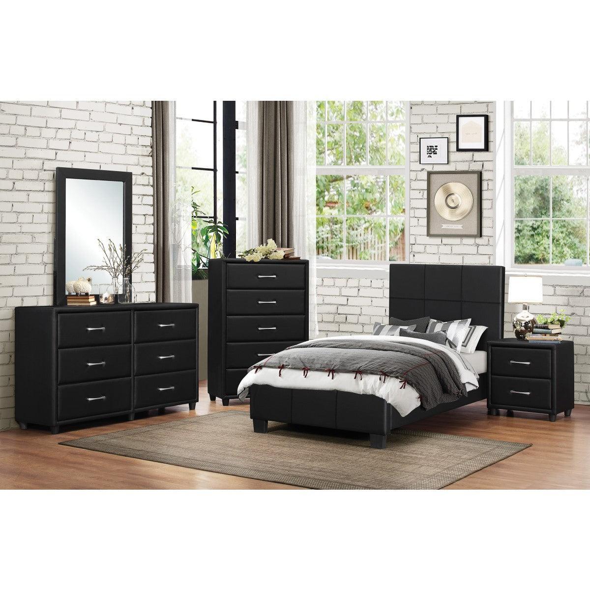 Lorenzi Black Plywood And Engineered Wood Faux Leather Upholstery Twin Platform Bed - Ella Furniture