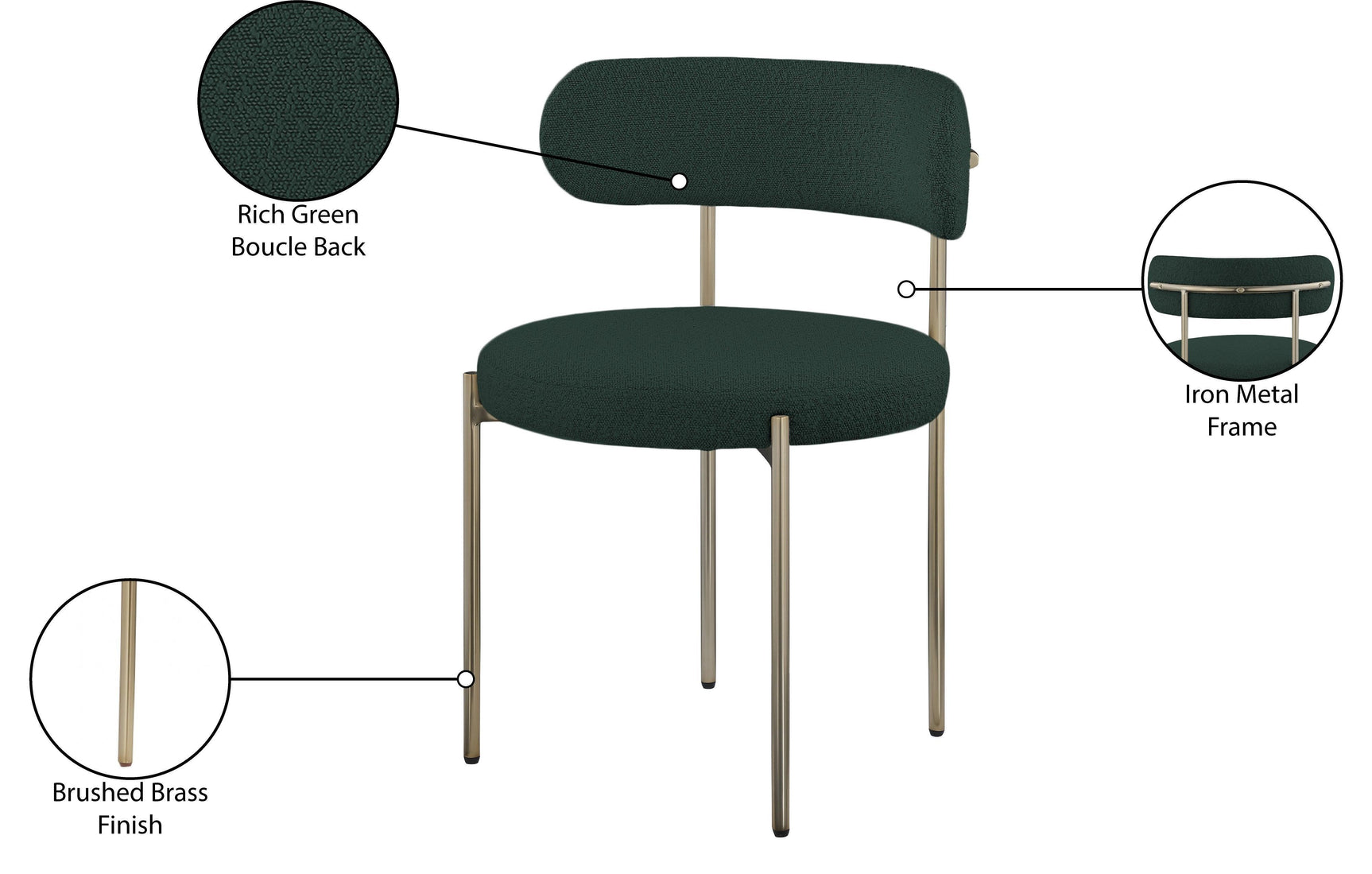 Beacon Green Boucle Fabric Dining Chair 887Green-c - Ella Furniture