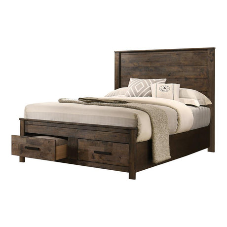 Woodmont Queen Storage Bed Rustic Golden Brown - Ella Furniture