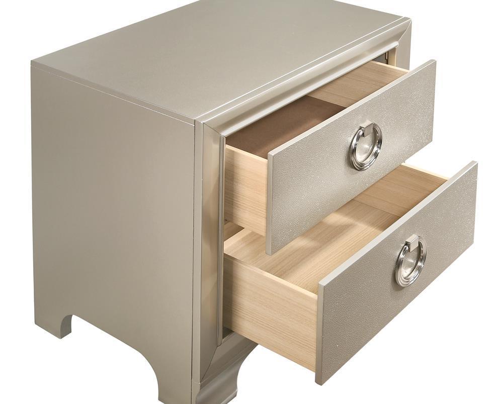 Salford 2-Drawer Nightstand Metallic Sterling - Ella Furniture