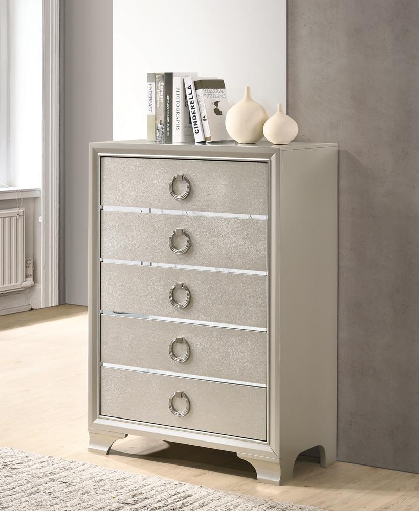 Salford 5-Drawer Chest Metallic Sterling - Ella Furniture